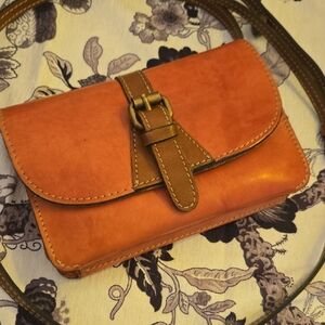 Patricia Nash Orange and Brown Leather Crossbody Bag